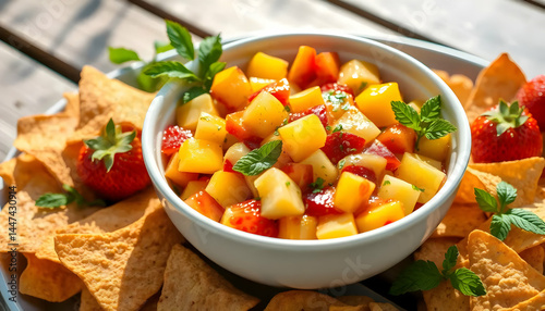 Colorful Fruit Salad with Tortilla Chips