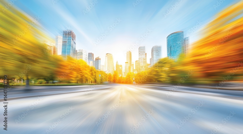 Obraz premium Cityscape avenue autumnal sunrise