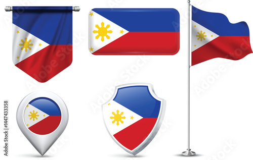 Set of Philippine Flags in Different Shapes and Styles