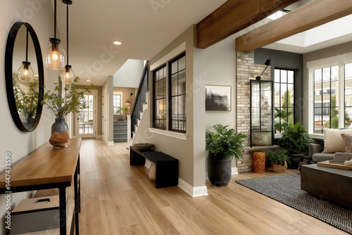 Entrée de maison moderne avec décoration élégante et lumière naturelle
