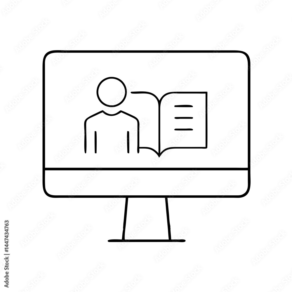 E-learning icon in thin line style with black color E-learning icon in thin line style with black color
