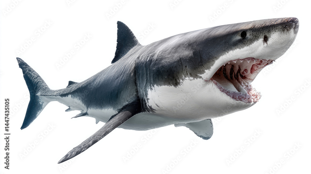 Fototapeta premium Great white shark, jaws agape, powerful predator