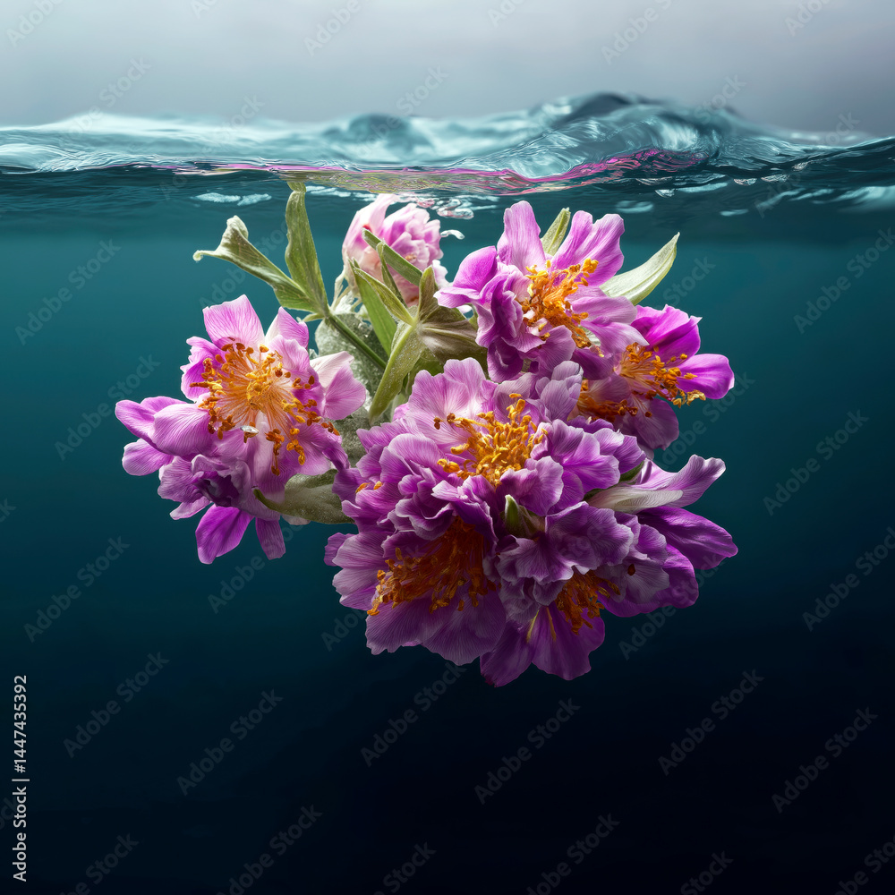 A bunch of purple flowers floating in the water
