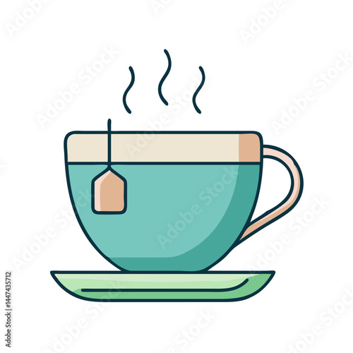 Teacup with tea bag vector graphic illustration design hot drink beverage cup tea time break relax