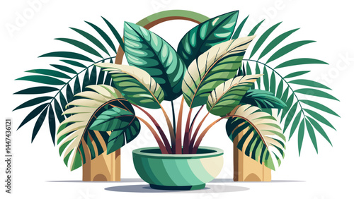 Soft tropical leaves arch gently from a sleek container.
A parlor palm’s elegance brings calm to any scene.
Isolated on white for crisp and versatile vector use.
Ideal for relaxing home décor and life