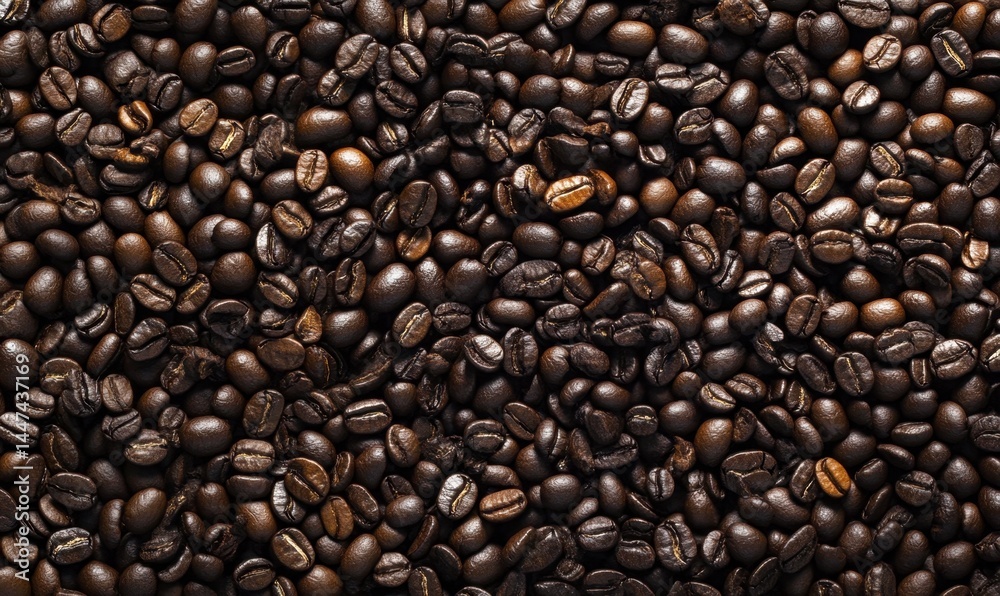 Fototapeta premium Dark Roasted Coffee Beans Spread Across a Rich Surface Background