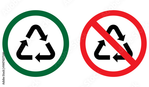 Recycle and recycling not allow sign in white background, recycling icon, no recycle icon, sign, symbol, vector illustration