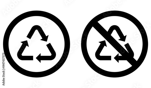 Recycle and recycling not allow sign in white background, recycling icon, no recycle icon, sign, symbol, vector illustration