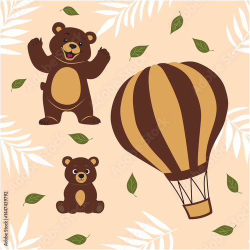 "Adorable bears meet the magic of flight in this whimsical print, designed to inspire joy and wonder. Great for kids’ apparel, blankets, or storybook illustrations!"