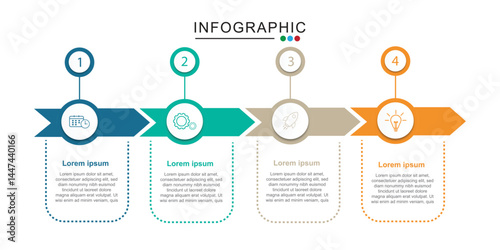 Business infographic design template with 4 options, steps or processes. Can be used for workflow layout, diagram, web design
