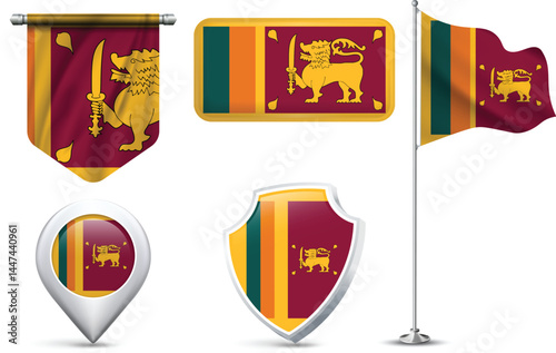 Set of Sri Lankan Flags in Different Shapes and Styles