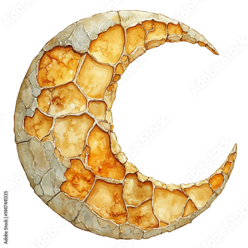 illustration of Moon Cracked Like An Egg, watercolor vector, isolated on a white background.