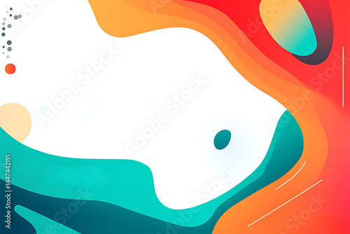 Abstract fluid shapes with vibrant orange, teal, and red colors creating a smooth, dynamic design with soft curves and gradients.