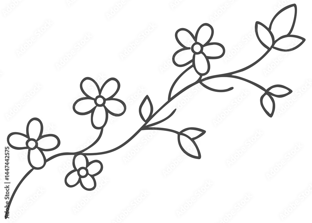 Fototapeta premium Cherry Blossom Branch Frame in Line Art, Delicate Floral Outline, Minimalist Blossom Design, Cut Out