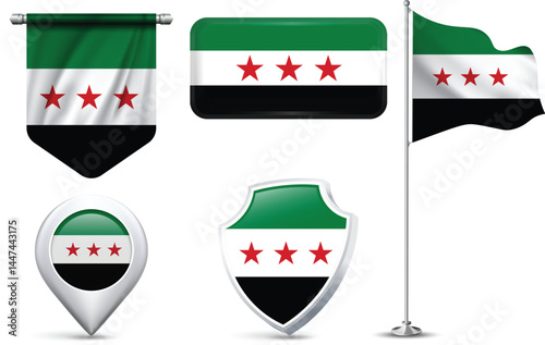 Set of Syrian Flags in Different Shapes and Styles