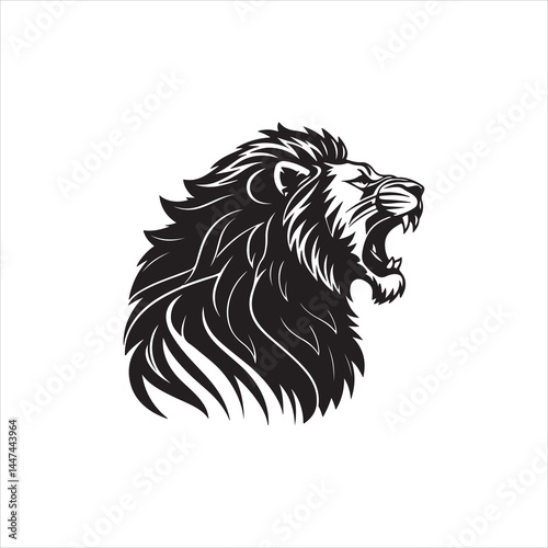 Roaring Lion Silhouette on White Background