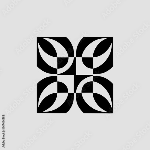 Abstract Geometric Pattern: A stunning and striking abstract geometric pattern, employing black and white shapes to create a visually engaging design