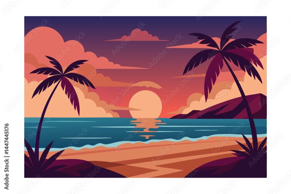 Obraz premium tropical beach with palm trees on sun