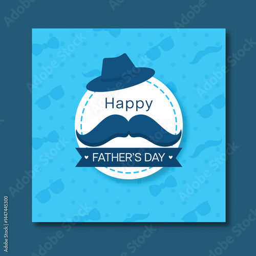 Happy Father's Day Post Card with Father's Accessories on Blue Background Illustration.