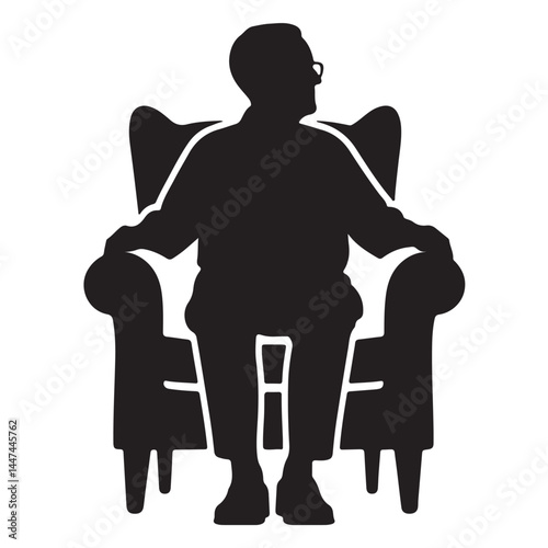 Elderly Man Sitting in Armchair Silhouette on White Background

