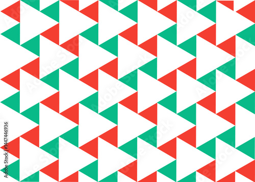 Modern geometric triangle seamless pattern with bold red and green colors in symmetric layout.....