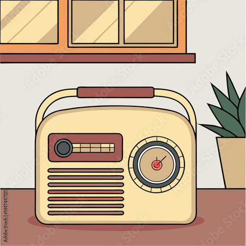 Vintage Radio on a Desk: Nostalgic view of a vintage radio set, evoking memories of simpler times, the design exudes a retro vibe, suggesting an appreciation for classic aesthetics and an era gone by.