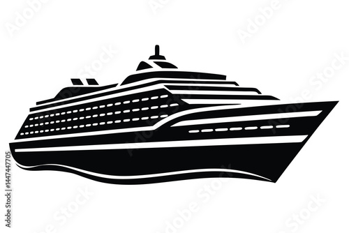 Silhouette of a luxury cruise ship on the ocean, modern liner