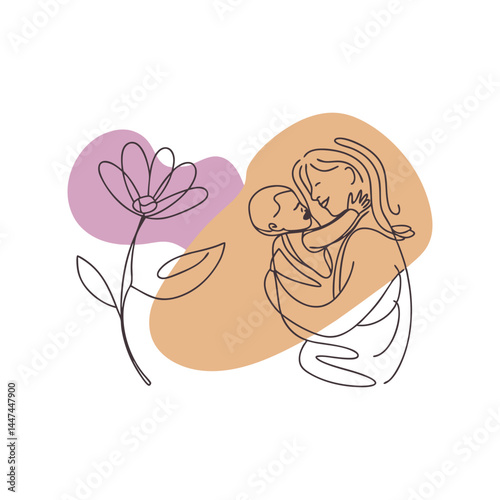 Mother hugging child, heart, flower, Mother day Vector 