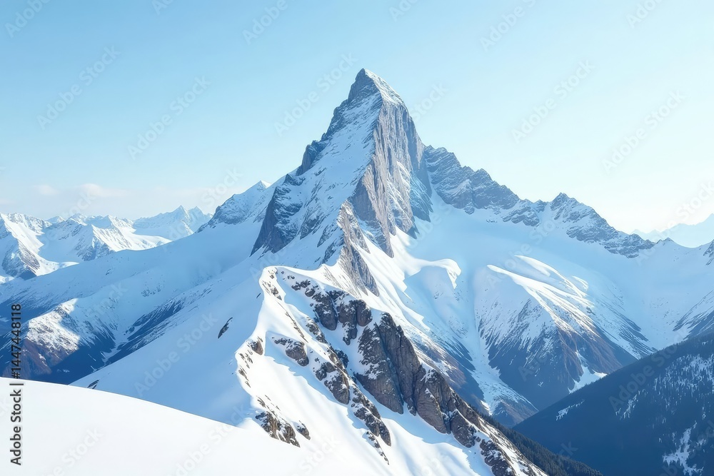 Obraz premium Snow-covered mountain peak, pristine white landscape, mountain range, snow