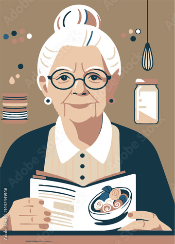 Elderly woman holding family recipe smiling in a cozy kitchen  