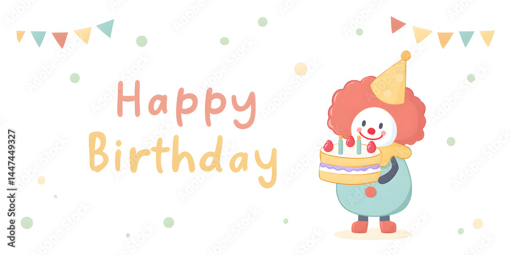 Obraz premium Colorful clown celebrating a joyful birthday with a cake and candles in a festive atmosphere