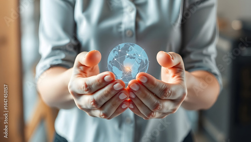 hands holding circle global network connection and data exchanges worldwide