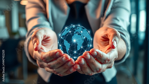 hands holding circle global network connection and data exchanges worldwide