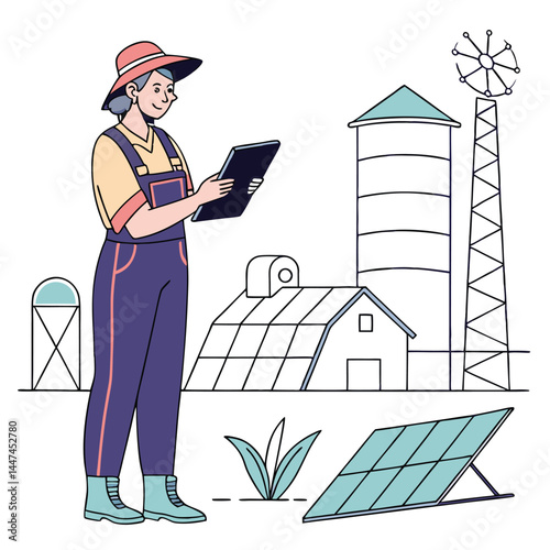 female-farmer-with-digital-tablet-on-a-modern-farm vector image on white background