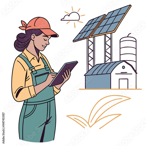 female-farmer-with-digital-tablet-on-a-modern-farm vector image on white background