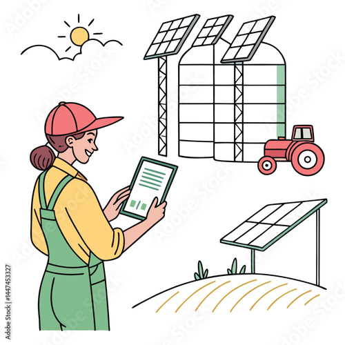 female-farmer-with-digital-tablet-on-a-modern-farm vector image on white background
