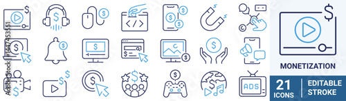 monetization web line icon set. Blogging, social media. Vector illustration
