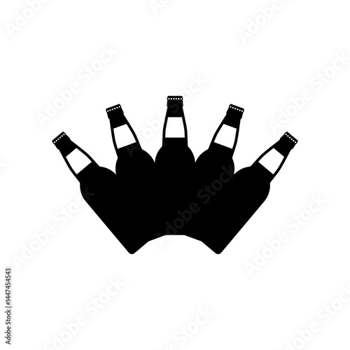 Silhouettes of beer bottles together. Bottles of beer combined into one silhouette. Vector drawing and illustration on white background. 