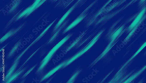 Grunge halftone gradient background. Faded grit noise texture. Blue and aqua grunge wallpaper. Retro pixelated backdrop. Anime or manga style comic overlay. Vector graphic design textured template	