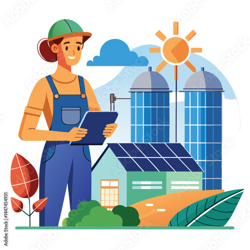 female-farmer-with-digital-tablet-on-a-modern-farm vector image on white background