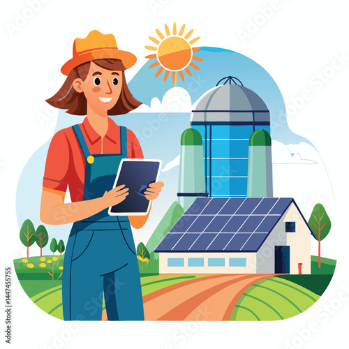 female-farmer-with-digital-tablet-on-a-modern-farm vector image on white background