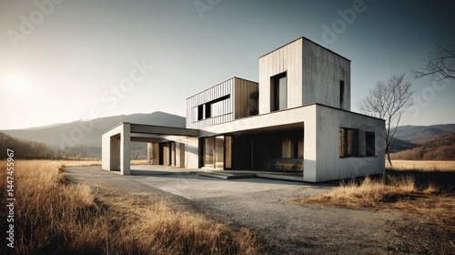 Modern homesteading with solar panels, a satellite & chimney surrounded by a manageable farm.
