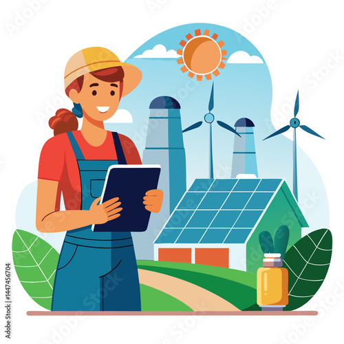 female-farmer-with-digital-tablet-on-a-modern-farm vector image on white background