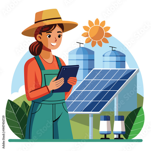 female-farmer-with-digital-tablet-on-a-modern-farm vector image on white background
