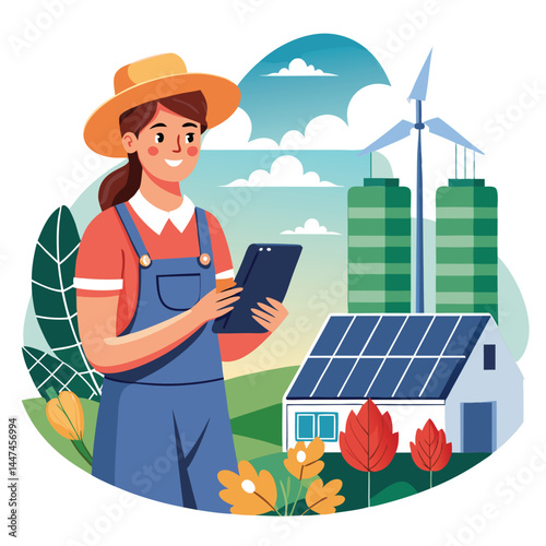 female-farmer-with-digital-tablet-on-a-modern-farm vector image on white background