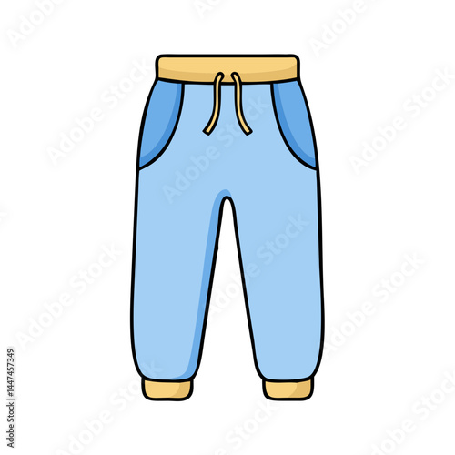 Illustration of blue sweatpants with pockets and drawstring for casual wear apparel design