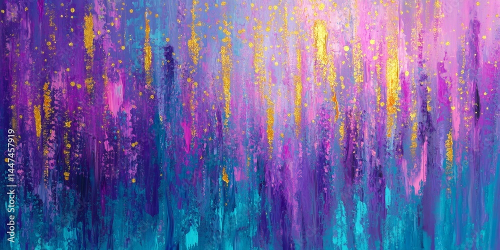 Abstract Colorful Painting with Gold Accents