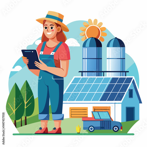 female-farmer-with-digital-tablet-on-a-modern-farm vector image on white background