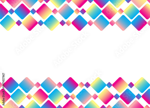 Bright color illustration of square shapes in gradient tones on a white background. Design element for presentations, technology, covers. Modern geometric pattern. Corporate style and creativity.Frame