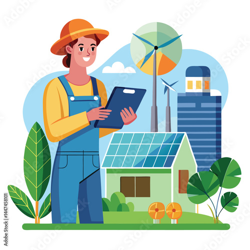 female-farmer-with-digital-tablet-on-a-modern-farm vector image on white background